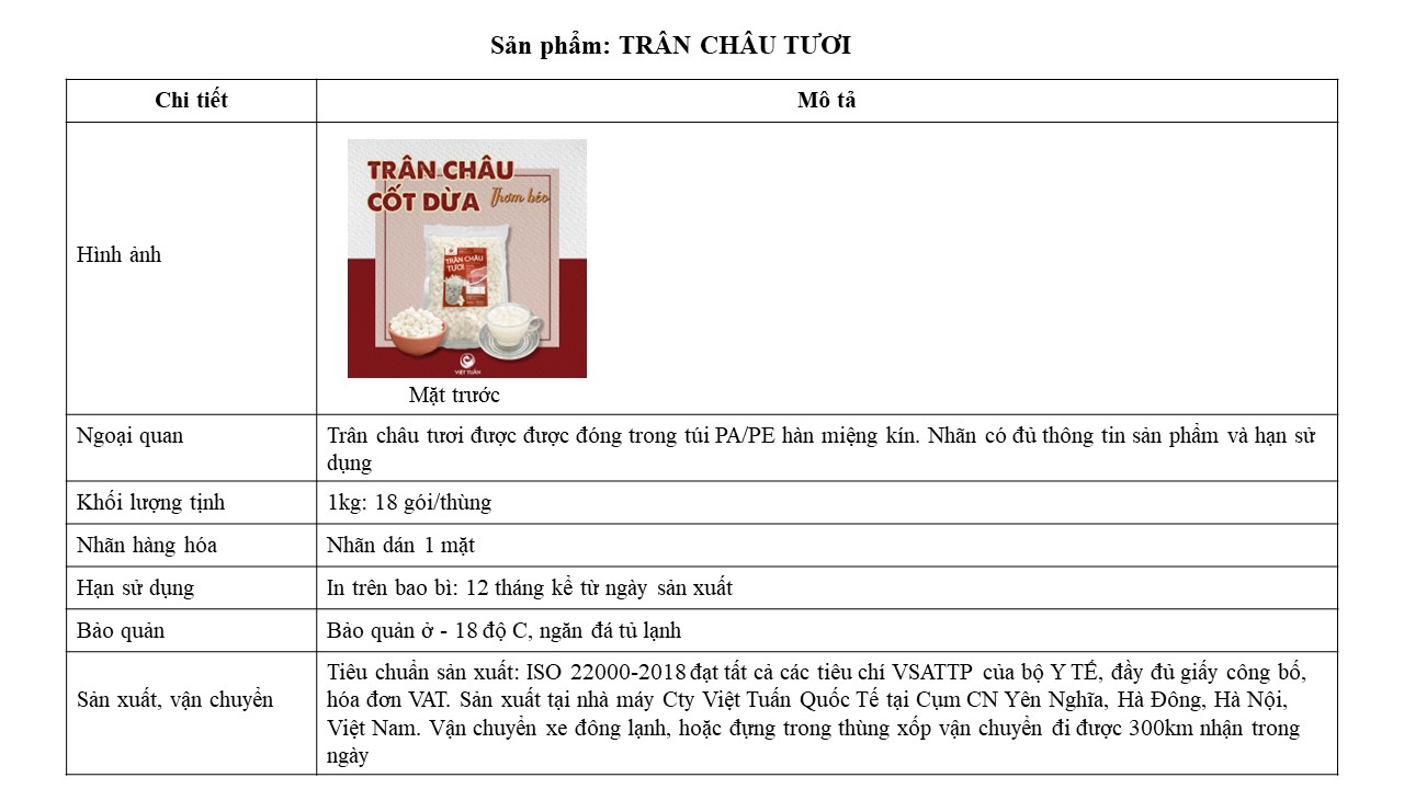 Trân Châu Tươi Việt Tuấn 1kg