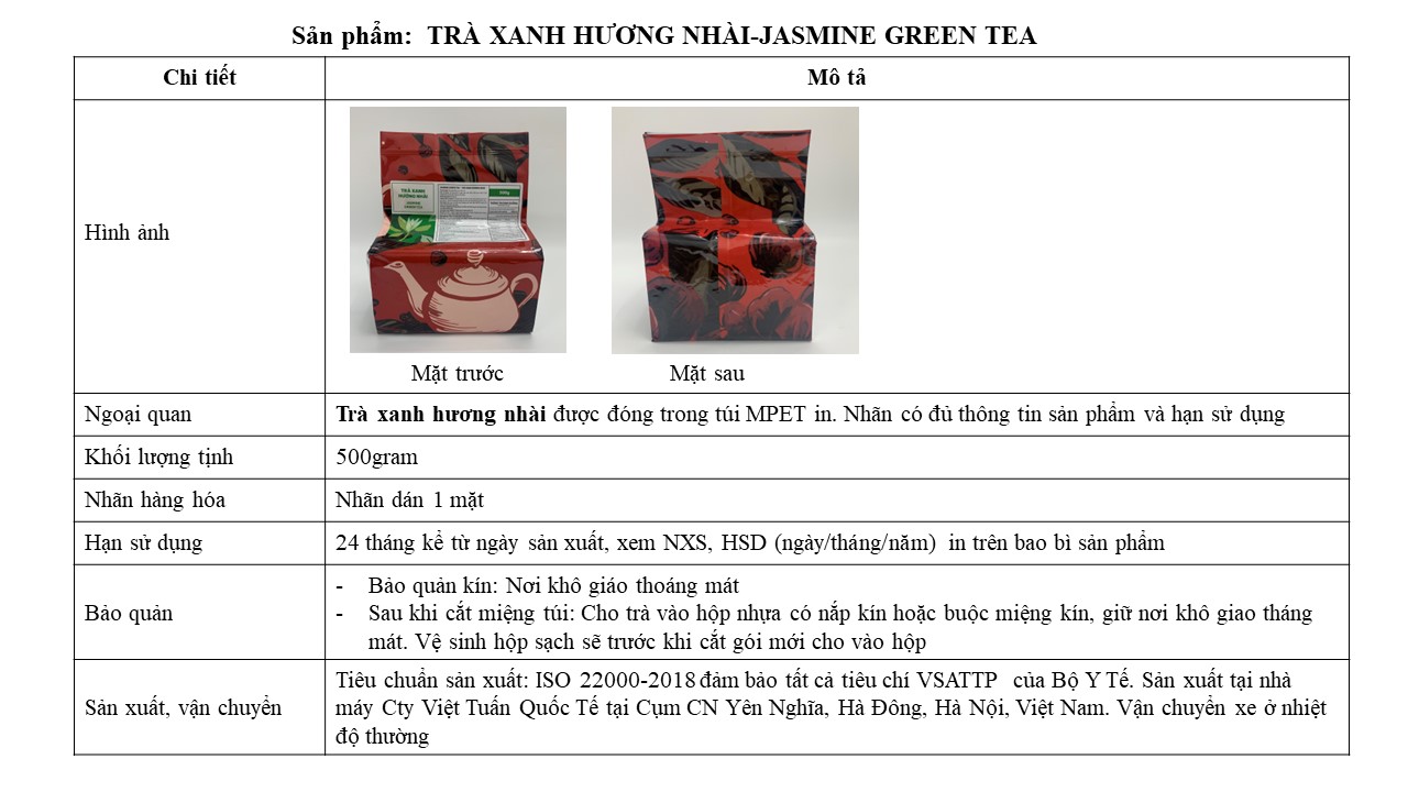 Trà Xanh Hương Nhài - Jasmine Green Tea Việt Tuấn 500g