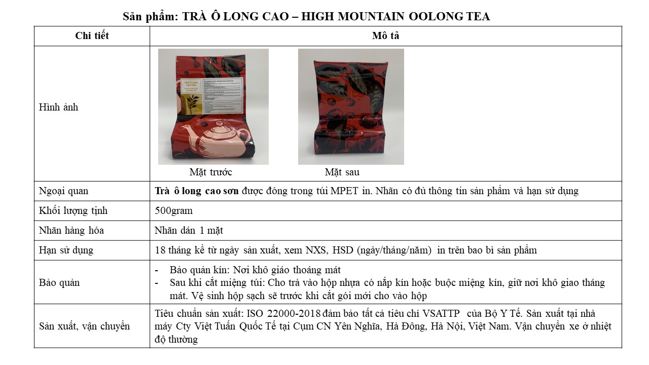 Trà Ô Long Cao Sơn - High Mountain Oolong Tea Việt Tuấn 500g