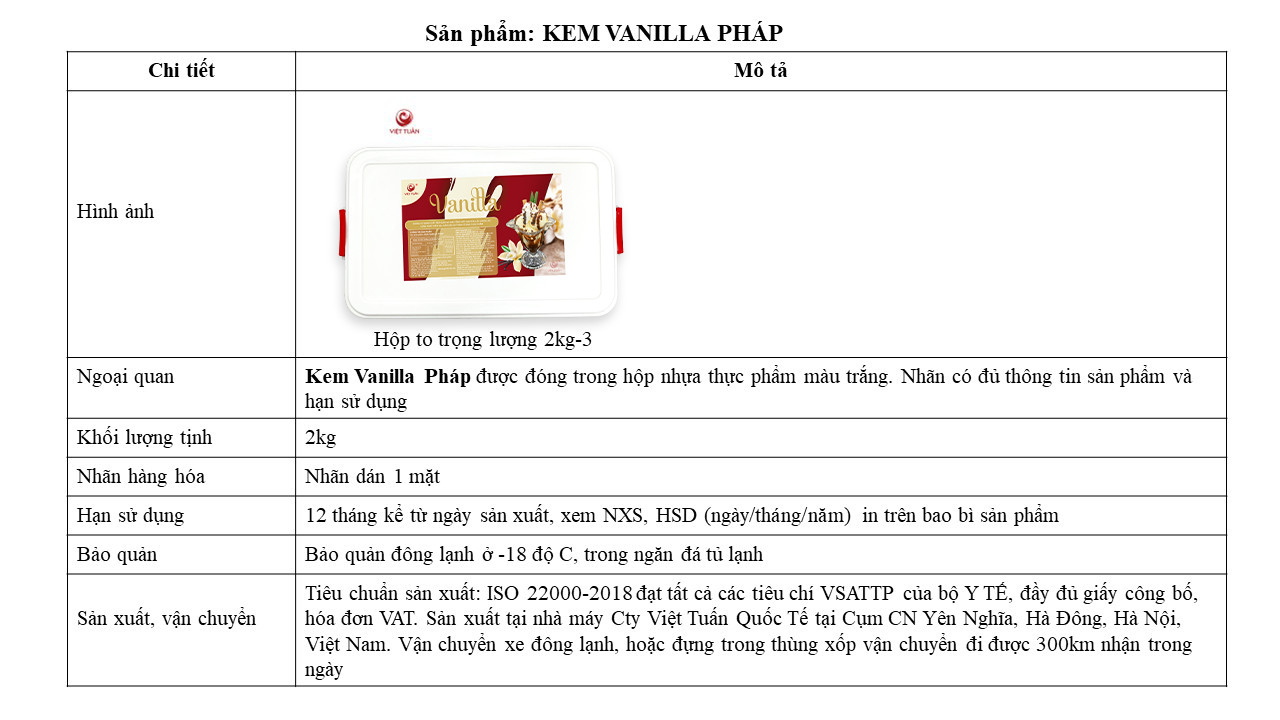 Kem Vanilla Việt Tuấn 2kg-3000ml
