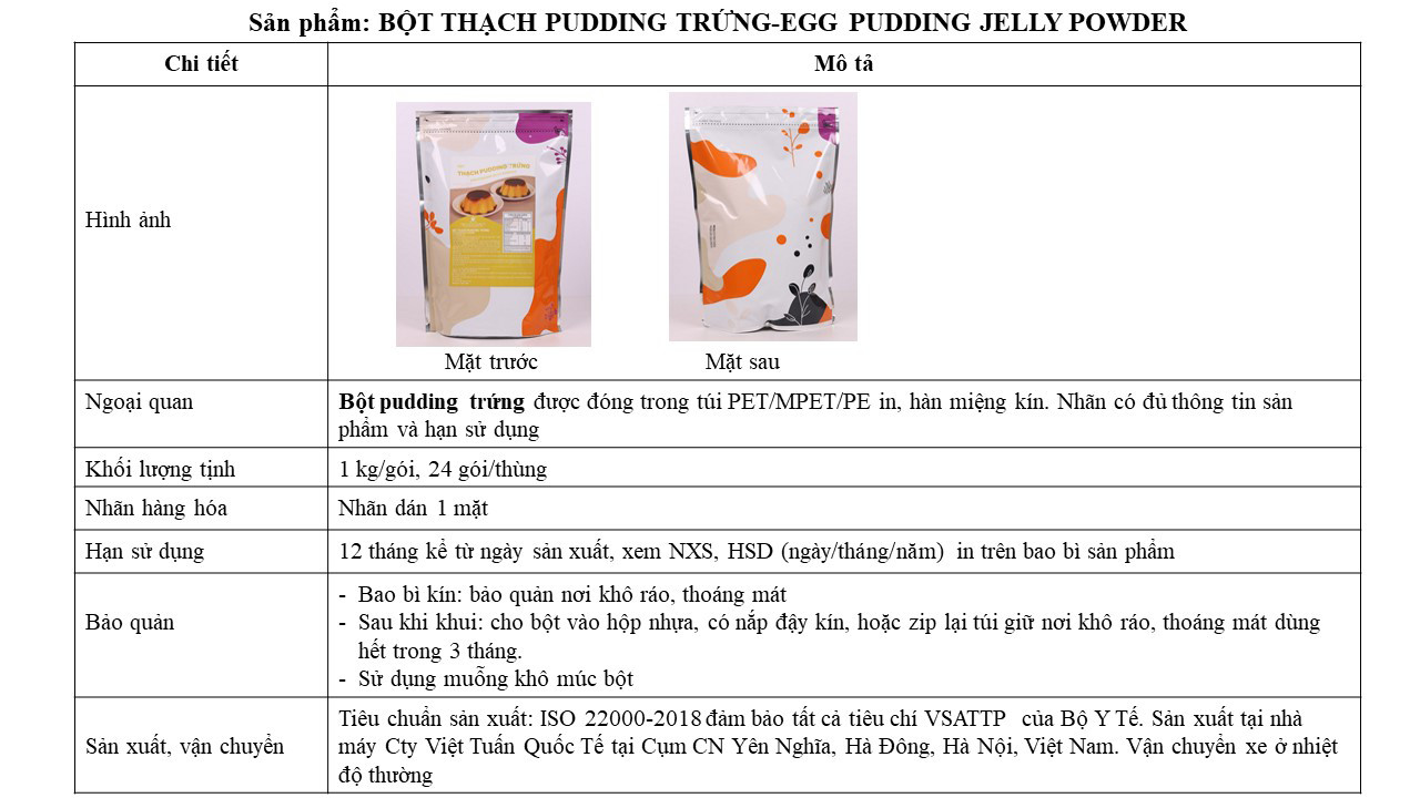 Bột Thạch Pudding Trứng - Egg Pudding Jelly Powder Việt Tuấn 1kg