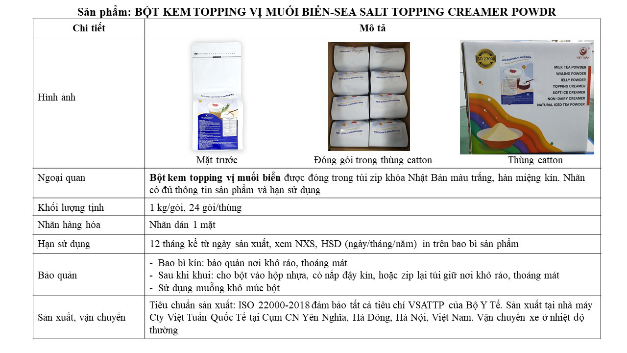 Bột Kem Topping Vị Muối Biển - Sea Salt Topping Creamer Powder Việt Tuấn 1kg