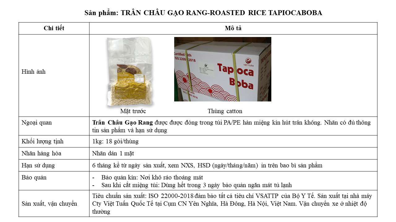 Trân Châu Gạo Rang - Roasted Rice Tapioca Boba Việt Tuấn 1kg