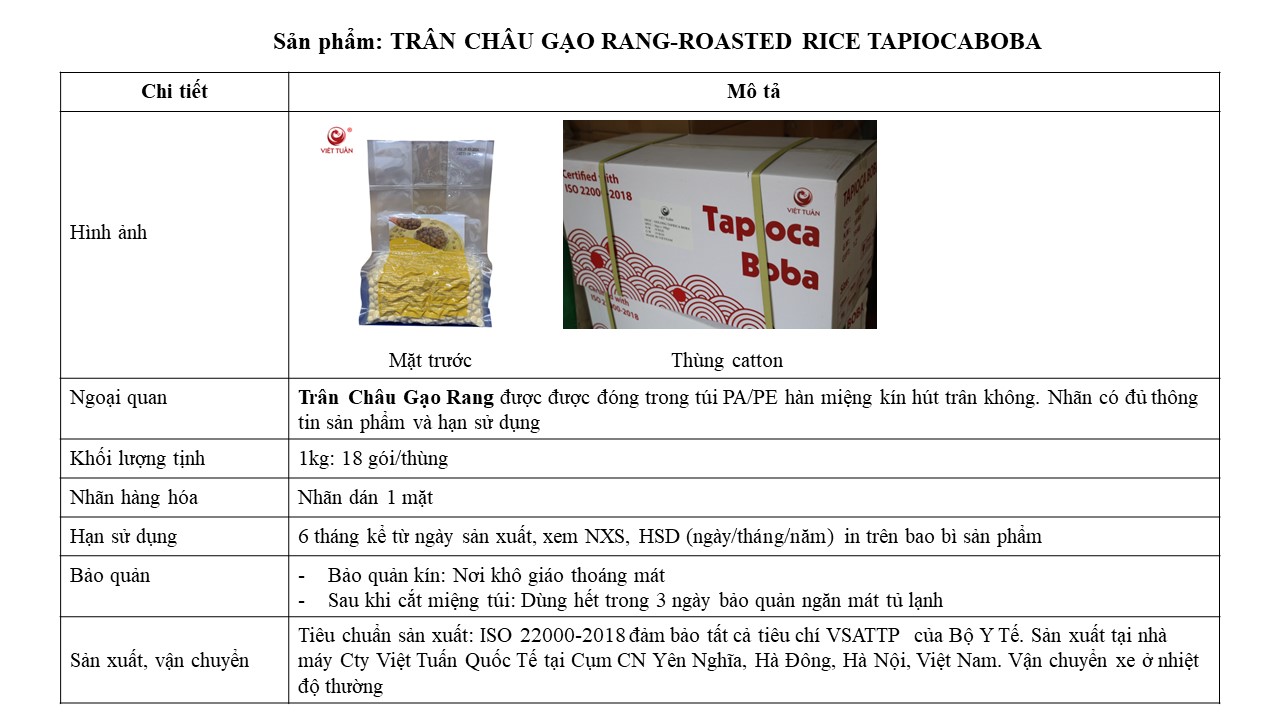 Trân Châu Gạo Rang - Roasted Rice Tapioca Boba Việt Tuấn 1kg