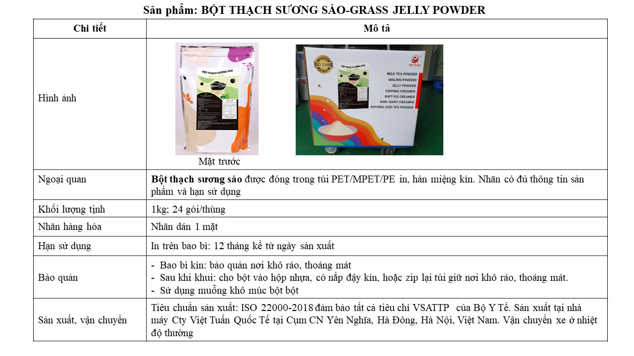 Bột Thạch Sương Sáo - Grass Jelly Powder Việt Tuấn 1kg