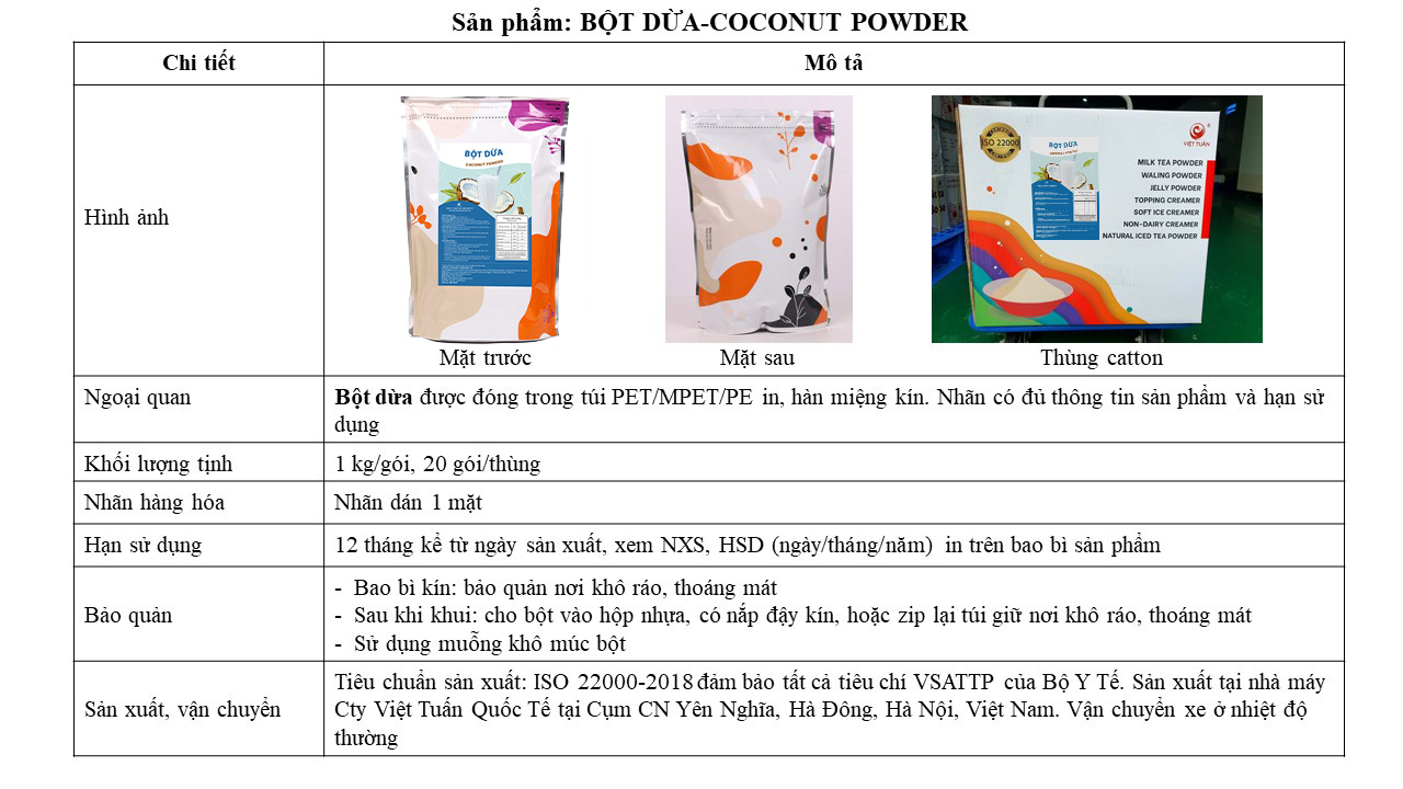 Bột Dừa - Coconut Powder Việt Tuấn 1kg