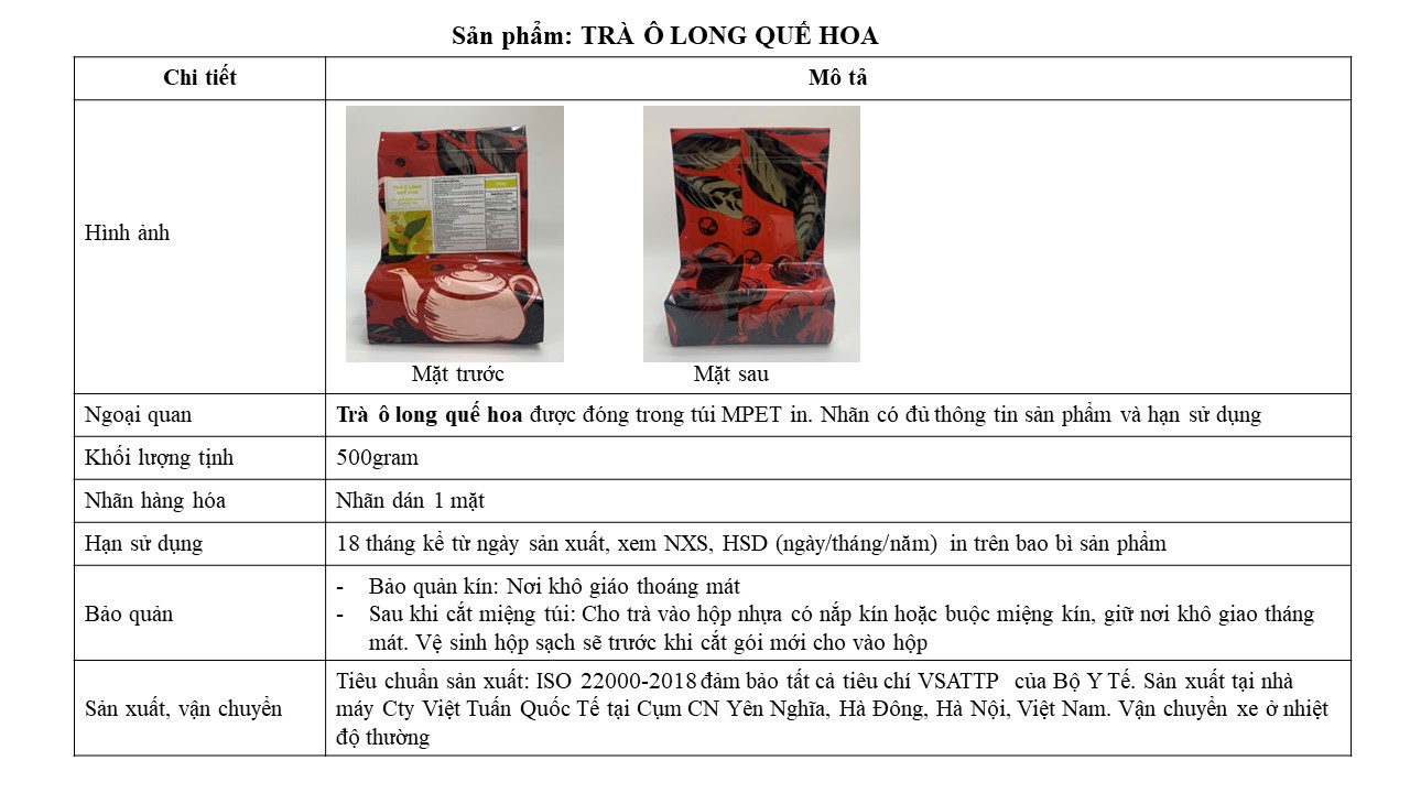 Trà Ô Long Quế Hoa - Oolong Osmanthus Flower Tea Việt Tuấn 500g