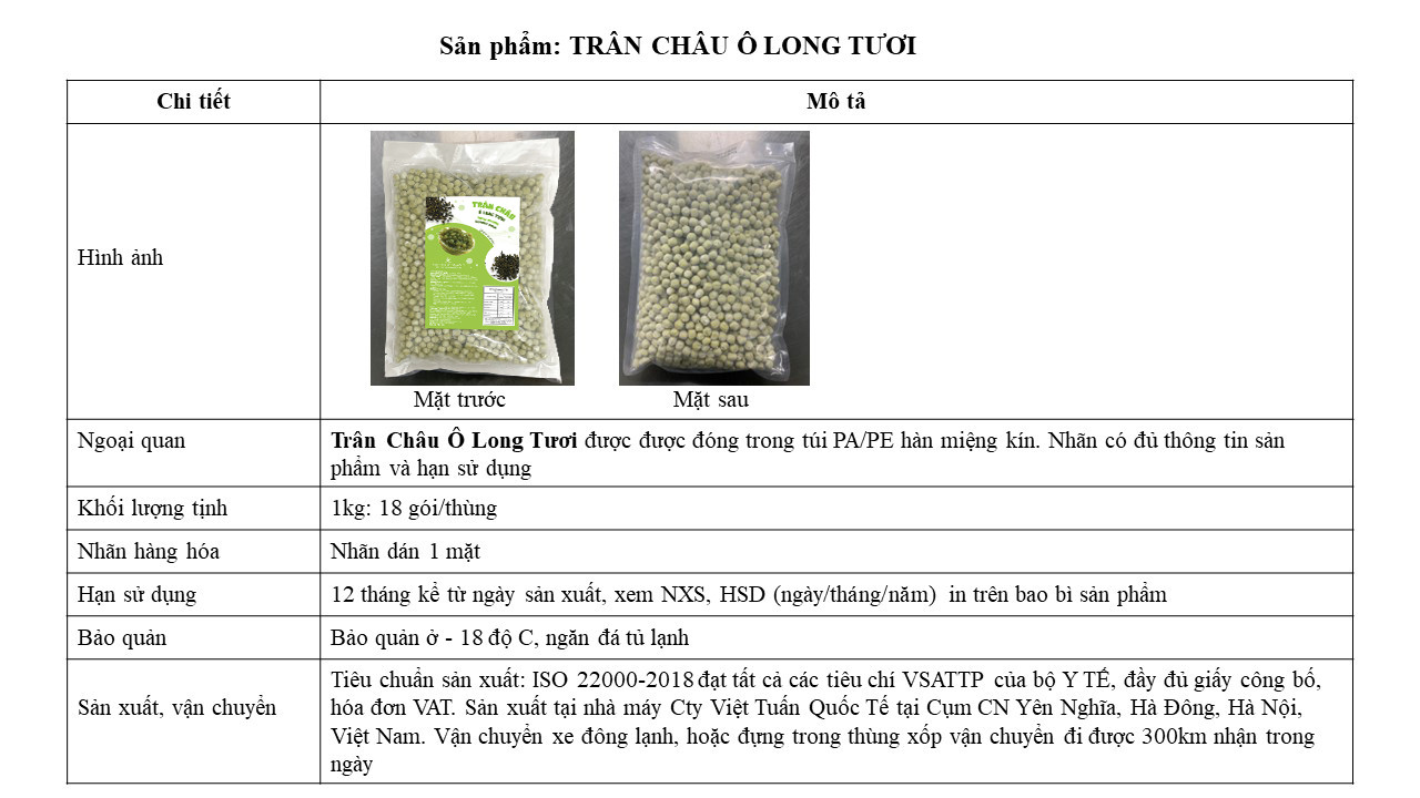 Trân Châu Ô Long Tươi - Fresh Oolong Tapioca Boba Việt Tuấn Gói 1kg