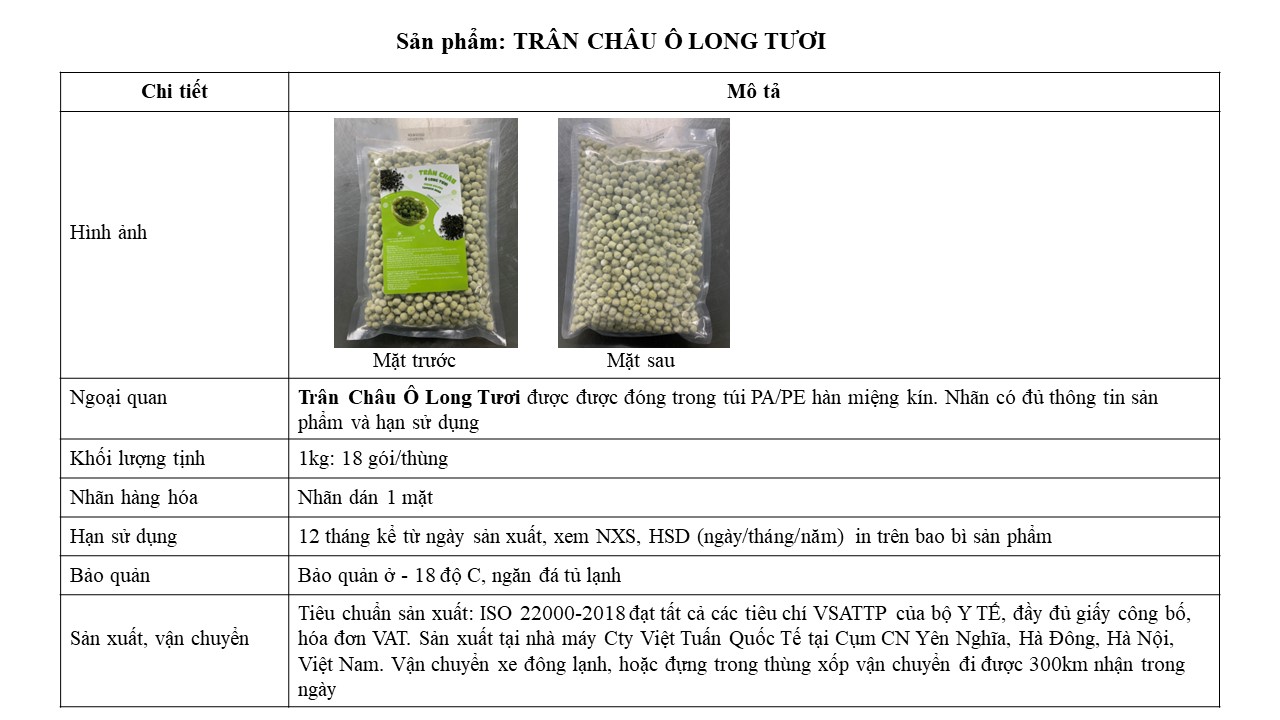 Trân Châu Ô Long Tươi - Fresh Oolong Tapioca Boba Việt Tuấn Gói 1kg