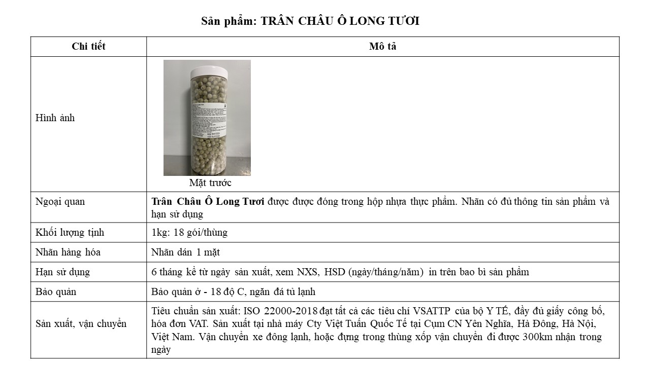 Trân Châu Ô Long Tươi - Fresh Oolong Tapioca Boba Việt Tuấn Hộp 1kg