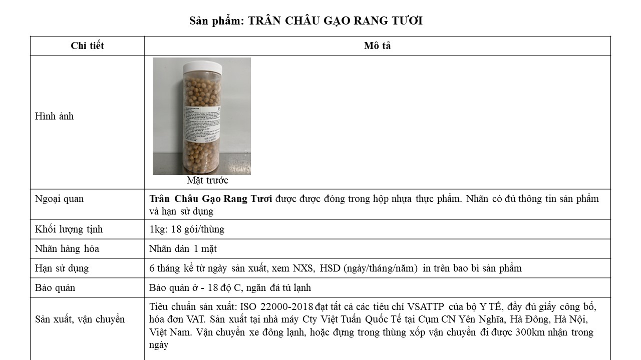 Trân Châu Gạo Rang Tươi Việt Tuấn Hộp 1kg