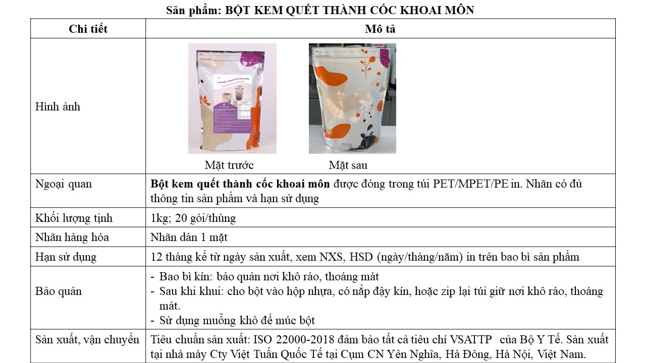 Bột Kem Quết Thành Cốc Khoai Môn - Taro Walling Cream Powder Việt Tuấn 1kg