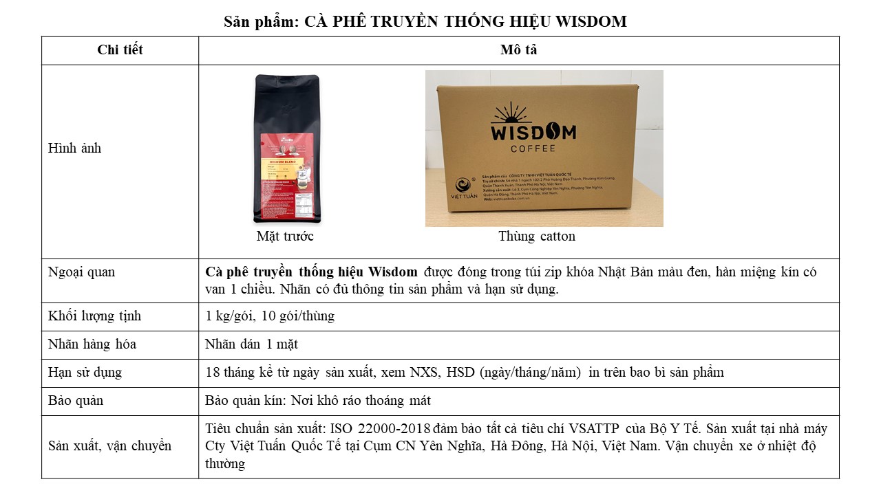 Cà Phê Truyền Thống Wisdom - Hạt 1kg