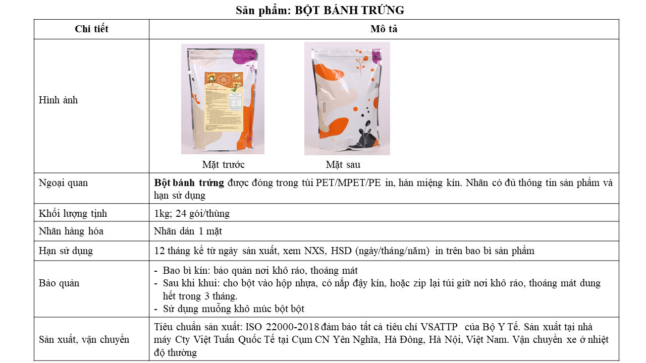 Chi tiết sản phẩm Bột Bánh Trứng