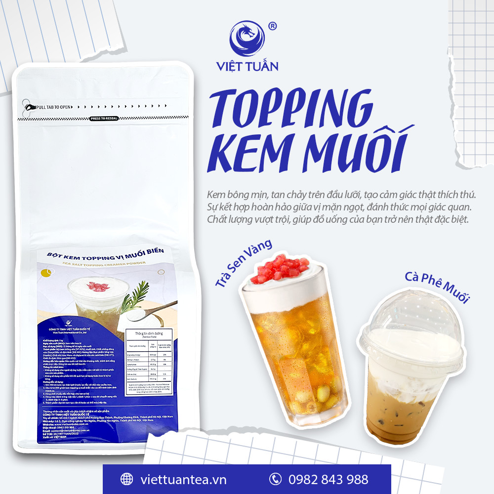 Bột Kem Topping Vị Muối Biển Việt Tuấn được nhiều quán lựa chọn vì tính ứng dụng cao