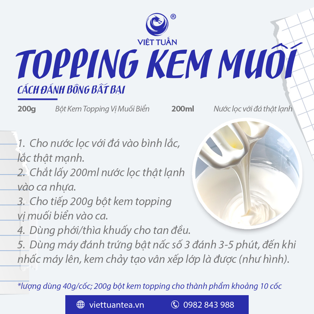 Hướng dẫn chi tiết cách đánh topping kem muối bất bại